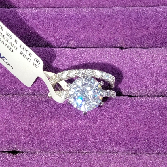 Bella Luce Simulated Diamond Engagement Ring Set~Size 5 Rhod/SS - Picture 6 of 8